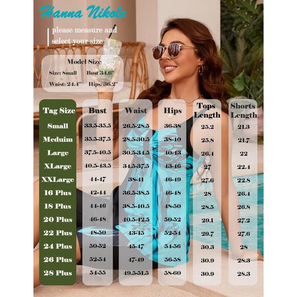 Hanna Nikole Plus Size 24W Two-Piece Modest Swim Set Womens Navy & Blue Floral - Picture 12 of 15